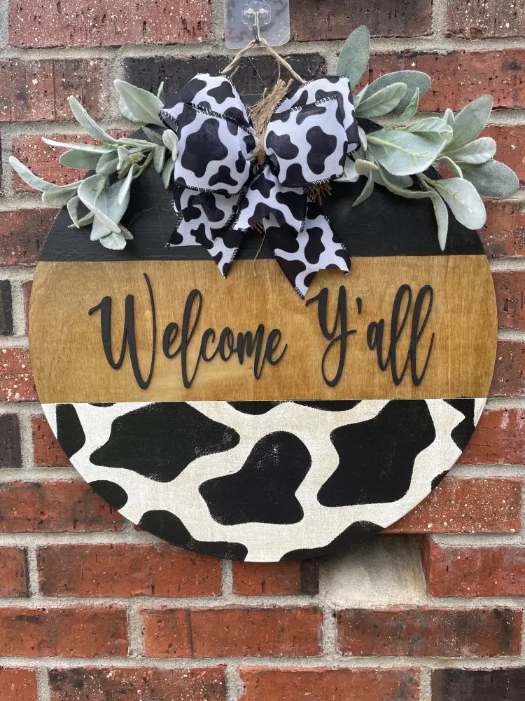 18’’ Wood Door Hanger-Black/Neutral & Cow Print