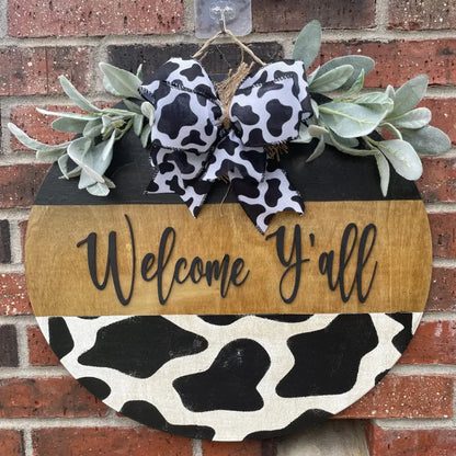 18’’ Wood Door Hanger-Black/Neutral & Cow Print