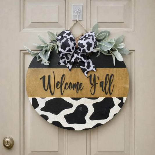 18’’ Wood Door Hanger-Black/Neutral & Cow Print