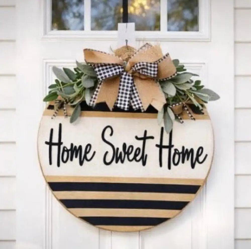 18’’ Wood Door Hanger-Bold Black and Neutral Stripes