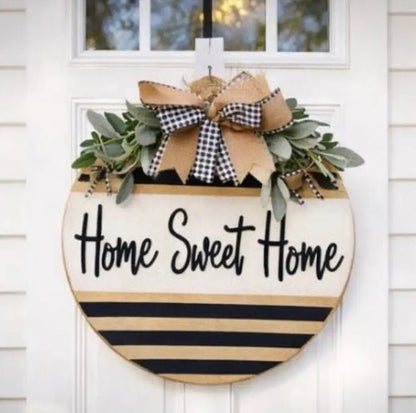 18’’ Wood Door Hanger-Bold Black and Neutral Stripes