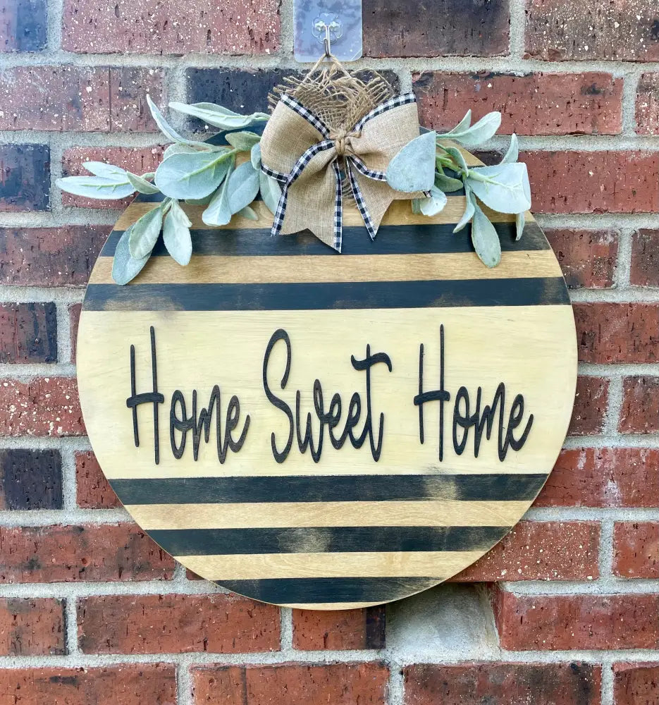 18’’ Wood Door Hanger-Bold Black and Neutral Stripes