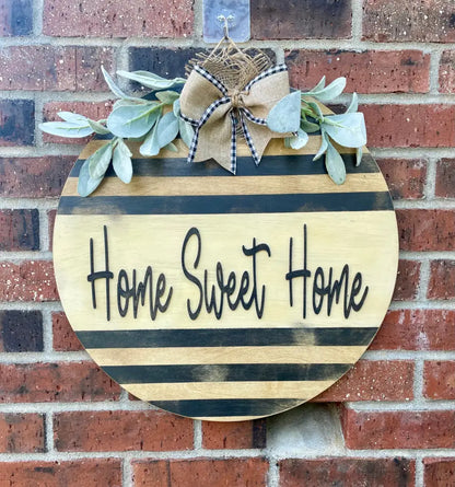 18’’ Wood Door Hanger-Bold Black and Neutral Stripes