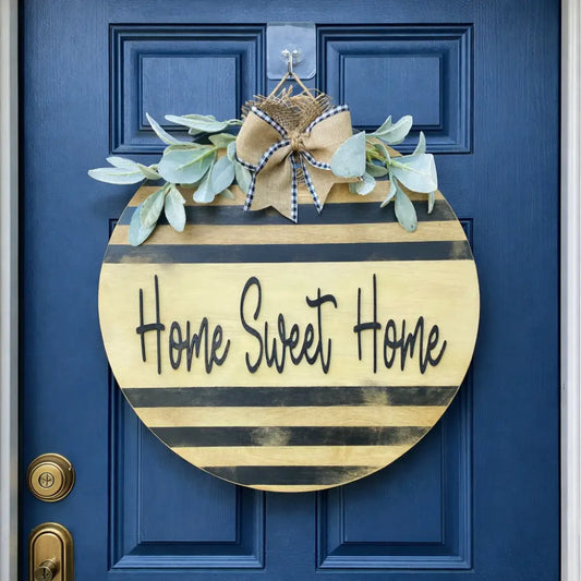 18’’ Wood Door Hanger-Bold Black and Neutral Stripes
