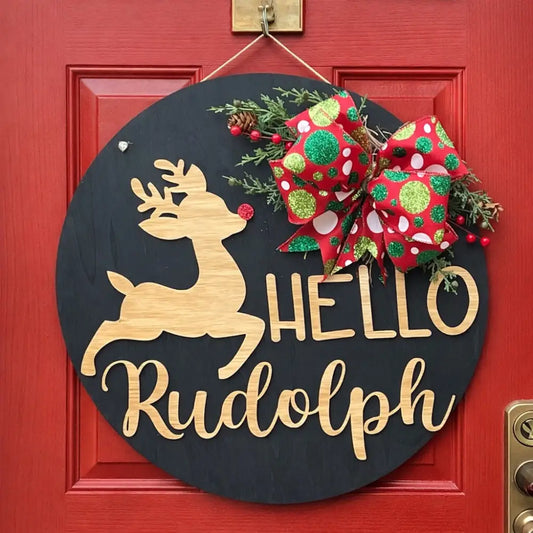 18’’ Wood Door Hanger-Hello Rudolph