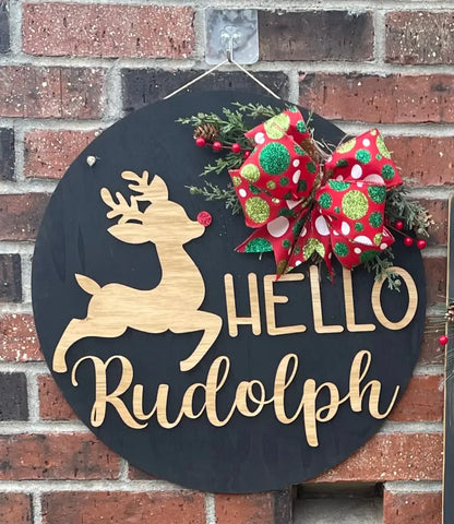18’’ Wood Door Hanger-Hello Rudolph