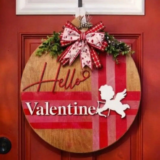 18’’ Wood Door Hanger-Hello Valentine Cupid