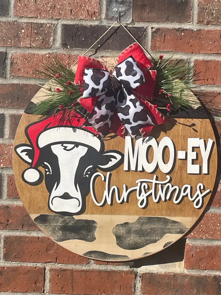 18’’ Wood Door Hanger-Moo-ey Christmas