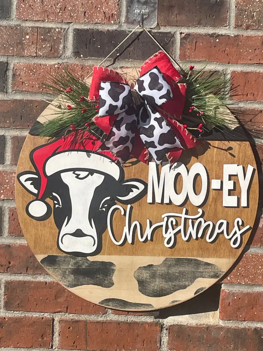 18’’ Wood Door Hanger-Moo-ey Christmas