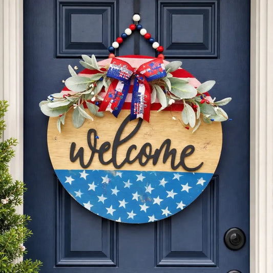 18’’ Wood Door Hanger-Red White & Blue