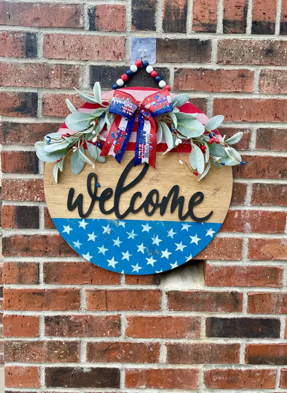 18’’ Wood Door Hanger-Red White & Blue