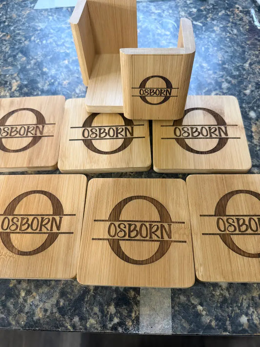 Bamboo Square 6-Coaster Set with Holder
