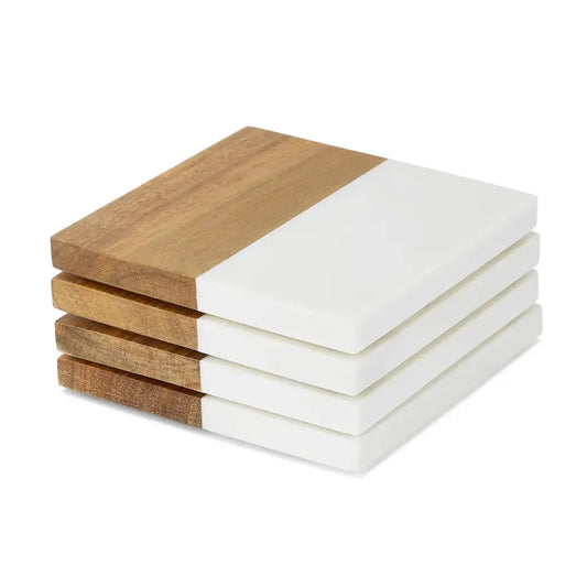 Marble and Wood Coaster Set
