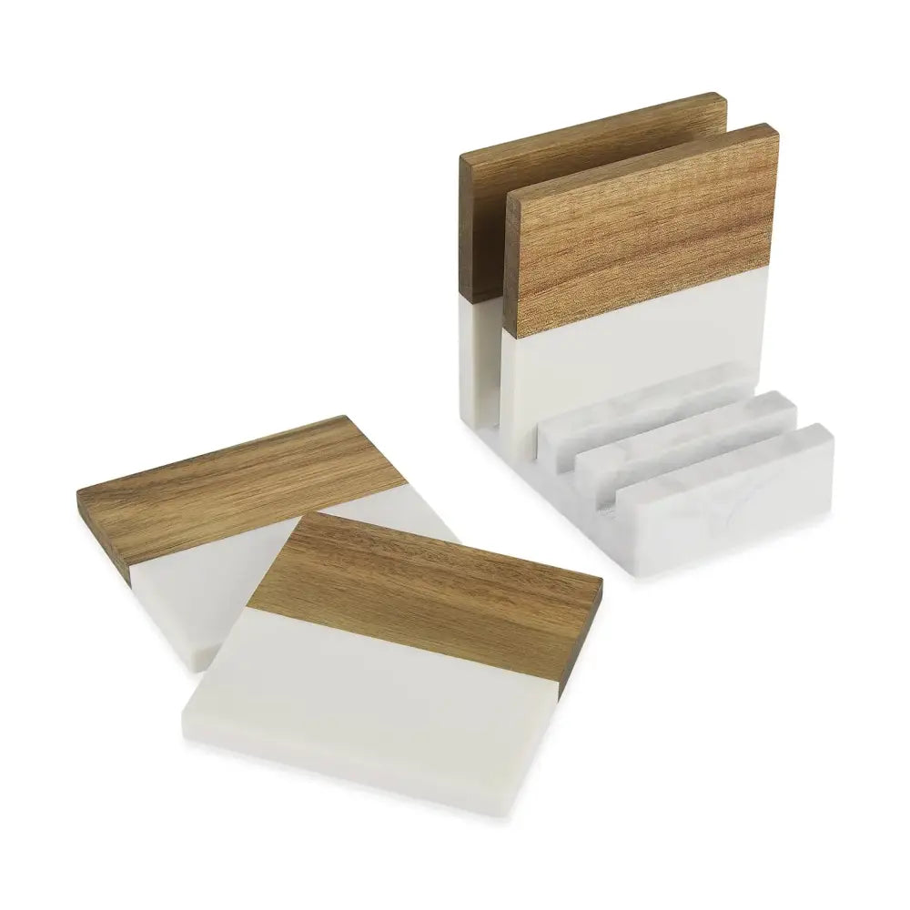 Marble and Wood Coaster Set