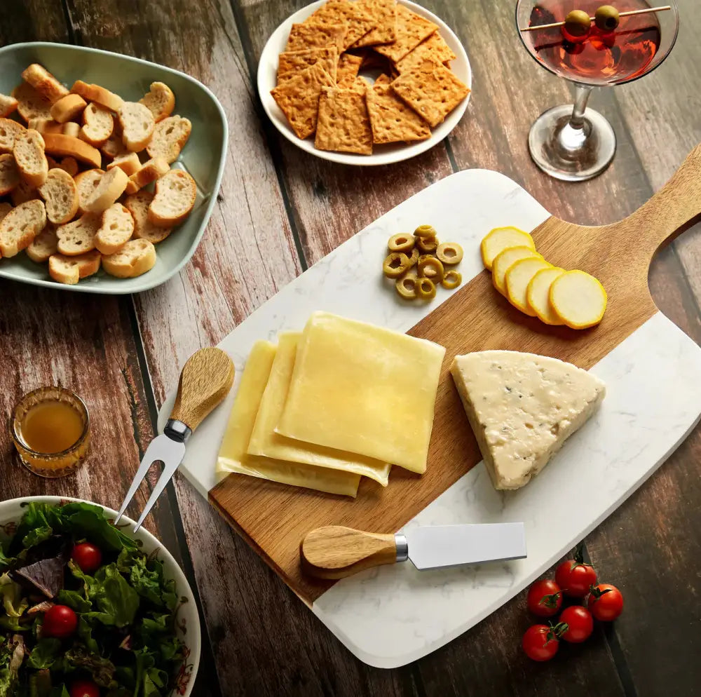 Marble & Wood Serving Board with Utensils