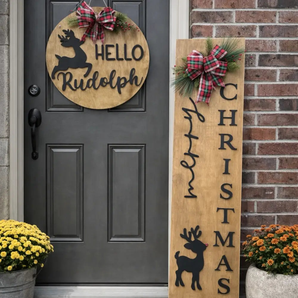 Merry Christmas Leaner + Hello Rudolph Door Hanger