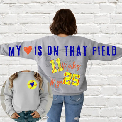 Oversized My Heart Is On The Field Softball/Softball Crewneck