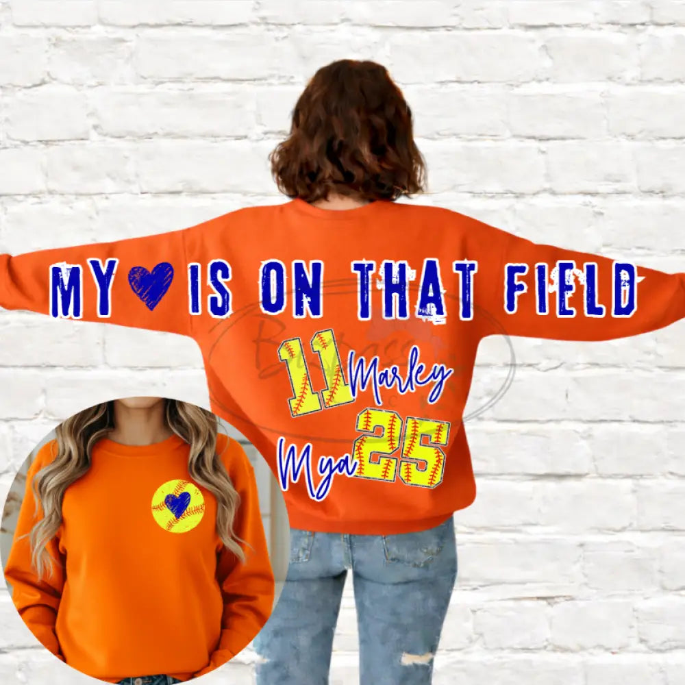 Oversized My Heart Is On The Field Softball/Softball Crewneck