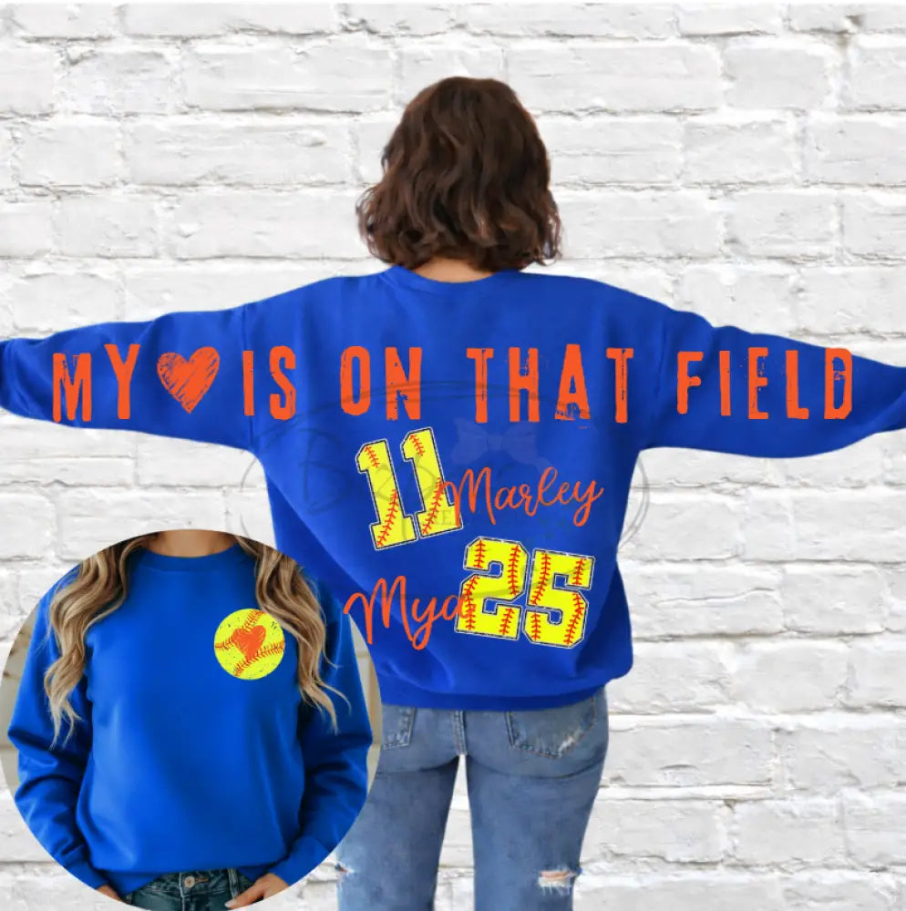 Oversized My Heart Is On The Field Softball/Softball Crewneck