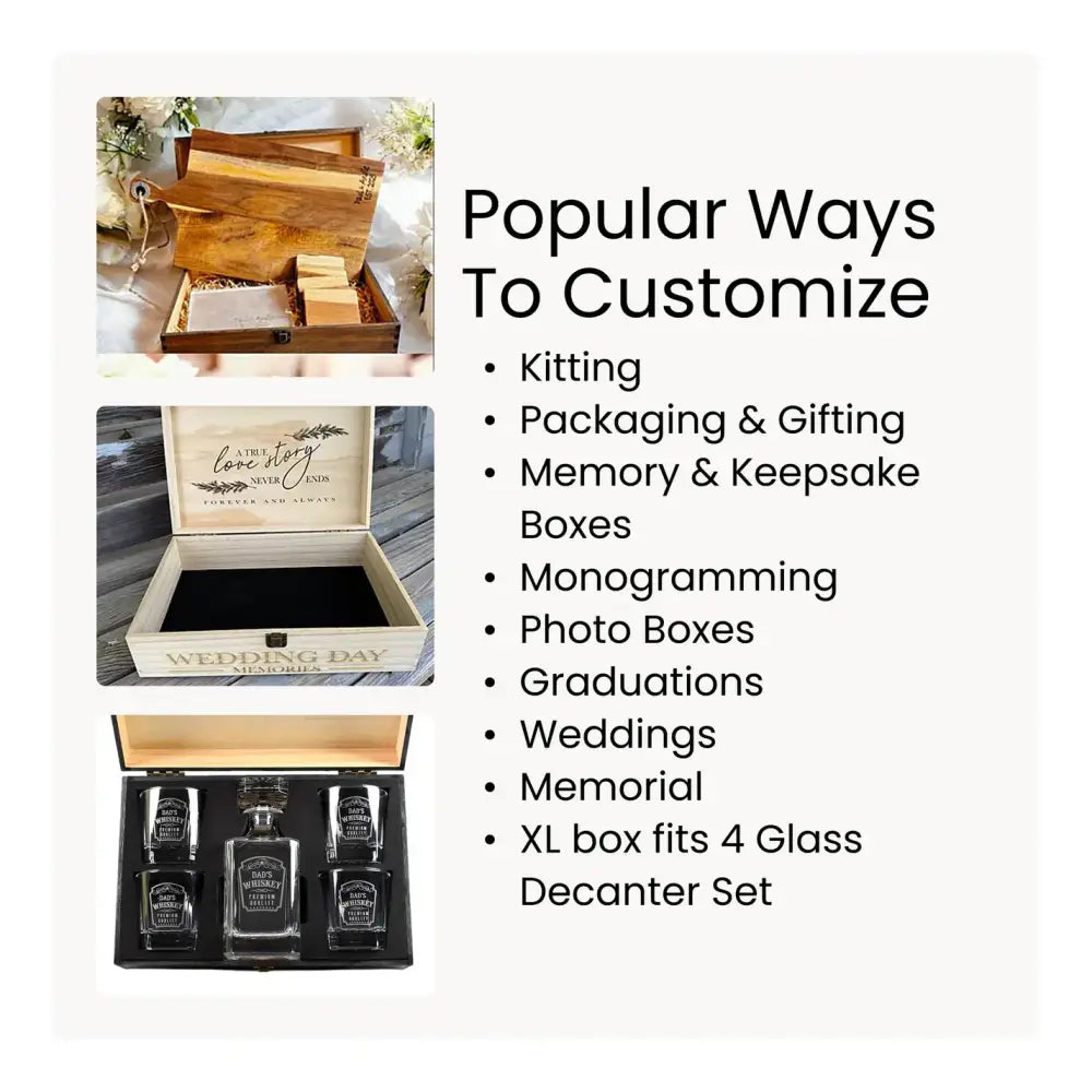 Whiskey Decanter Set + Wood Keepsake Boxes XL